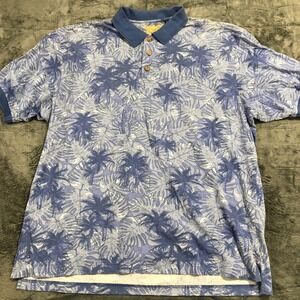 Eagle Dry Goods Polo Shirt Mens XL Blue Tropical Palm Leaf Signature‎ Series
